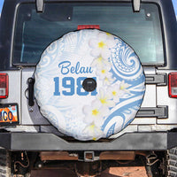 Palau 1981 Tribal Tattoo Spare Tire Cover with Belau Plumeria Flowers LT9 White - Polynesian Pride
