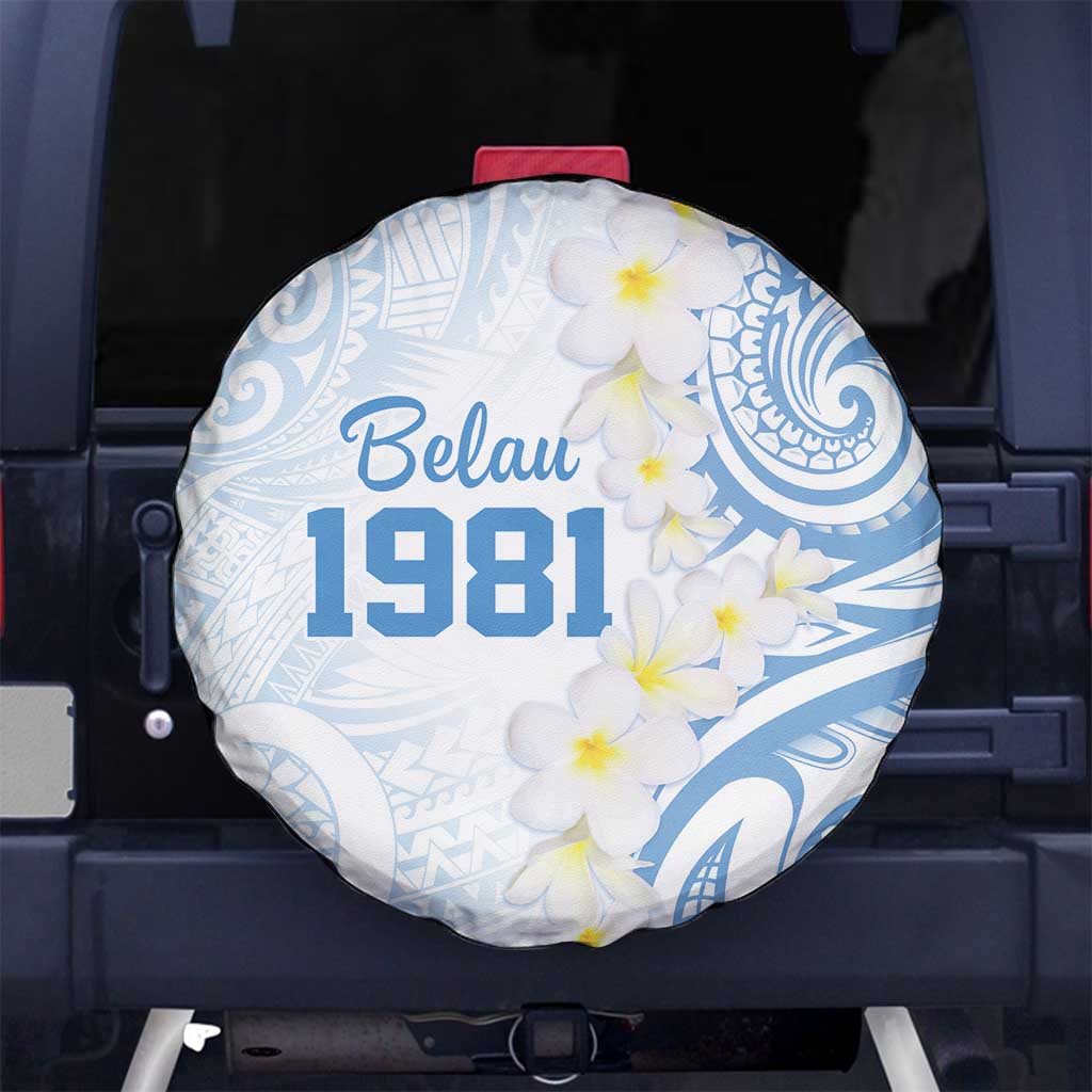 Palau 1981 Tribal Tattoo Spare Tire Cover with Belau Plumeria Flowers LT9 - Polynesian Pride