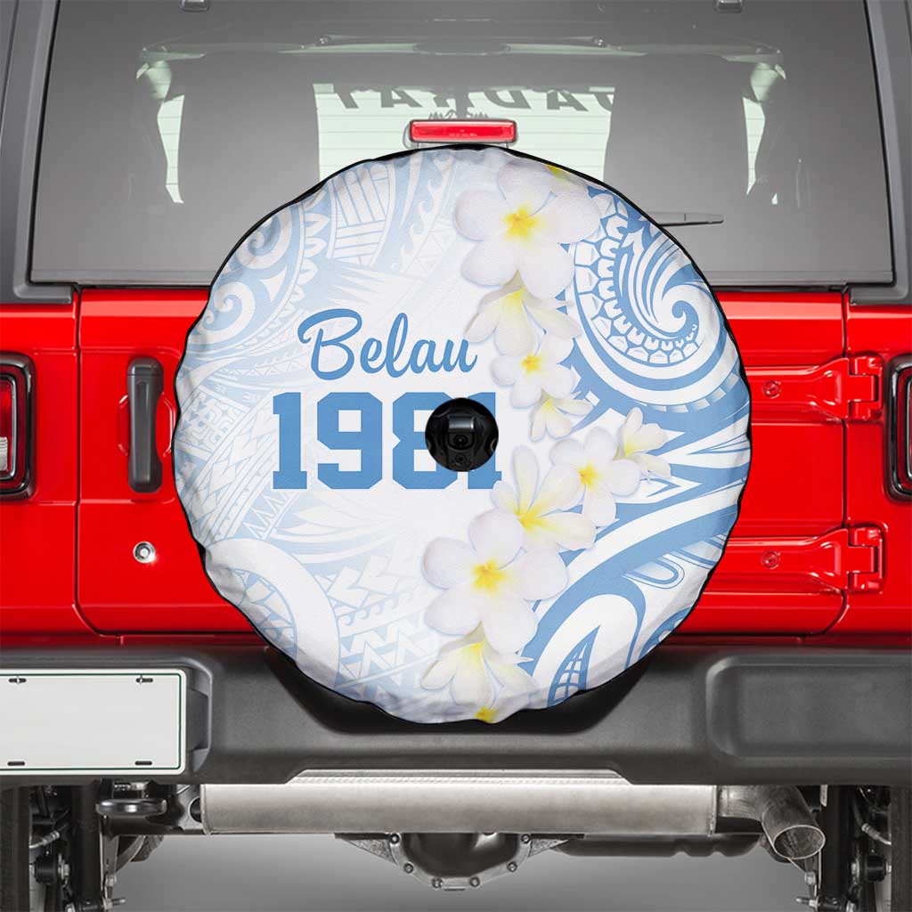 Palau 1981 Tribal Tattoo Spare Tire Cover with Belau Plumeria Flowers LT9 - Polynesian Pride
