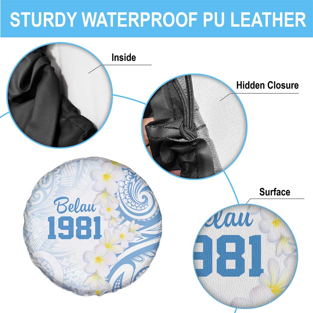Palau 1981 Tribal Tattoo Spare Tire Cover with Belau Plumeria Flowers LT9 - Polynesian Pride