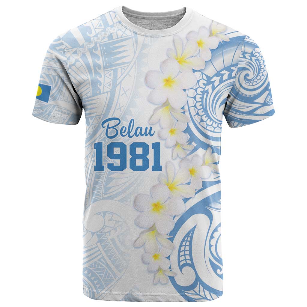 Palau 1981 Tribal Tattoo T Shirt with Belau Plumeria Flowers LT9 White - Polynesian Pride