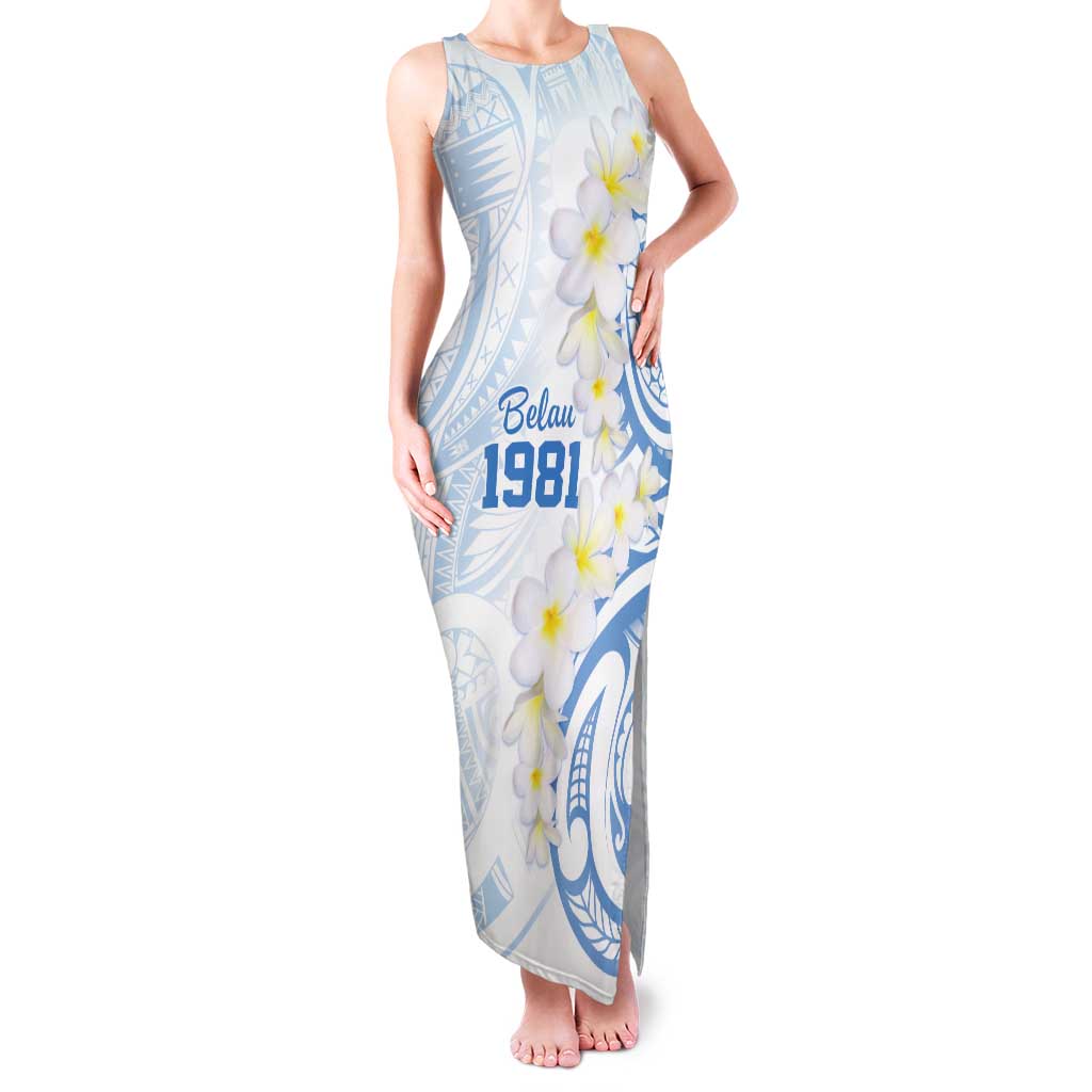 Palau 1981 Tribal Tattoo Tank Maxi Dress with Belau Plumeria Flowers LT9 Women White - Polynesian Pride