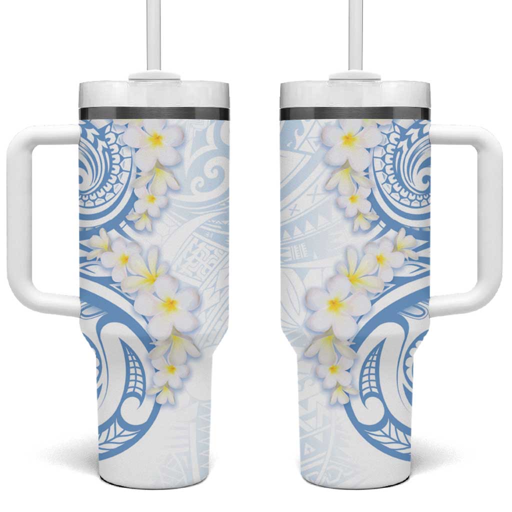 Palau 1981 Tribal Tattoo Tumbler With Handle with Belau Plumeria Flowers LT9 One Size: 40 oz White - Polynesian Pride