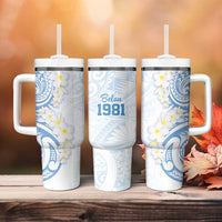 Palau 1981 Tribal Tattoo Tumbler With Handle with Belau Plumeria Flowers LT9 - Polynesian Pride