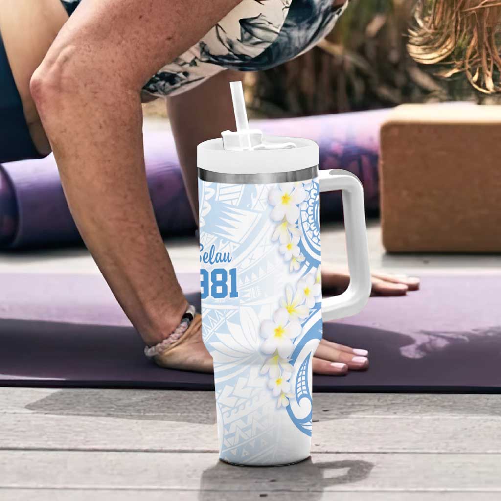 Palau 1981 Tribal Tattoo Tumbler With Handle with Belau Plumeria Flowers LT9 - Polynesian Pride