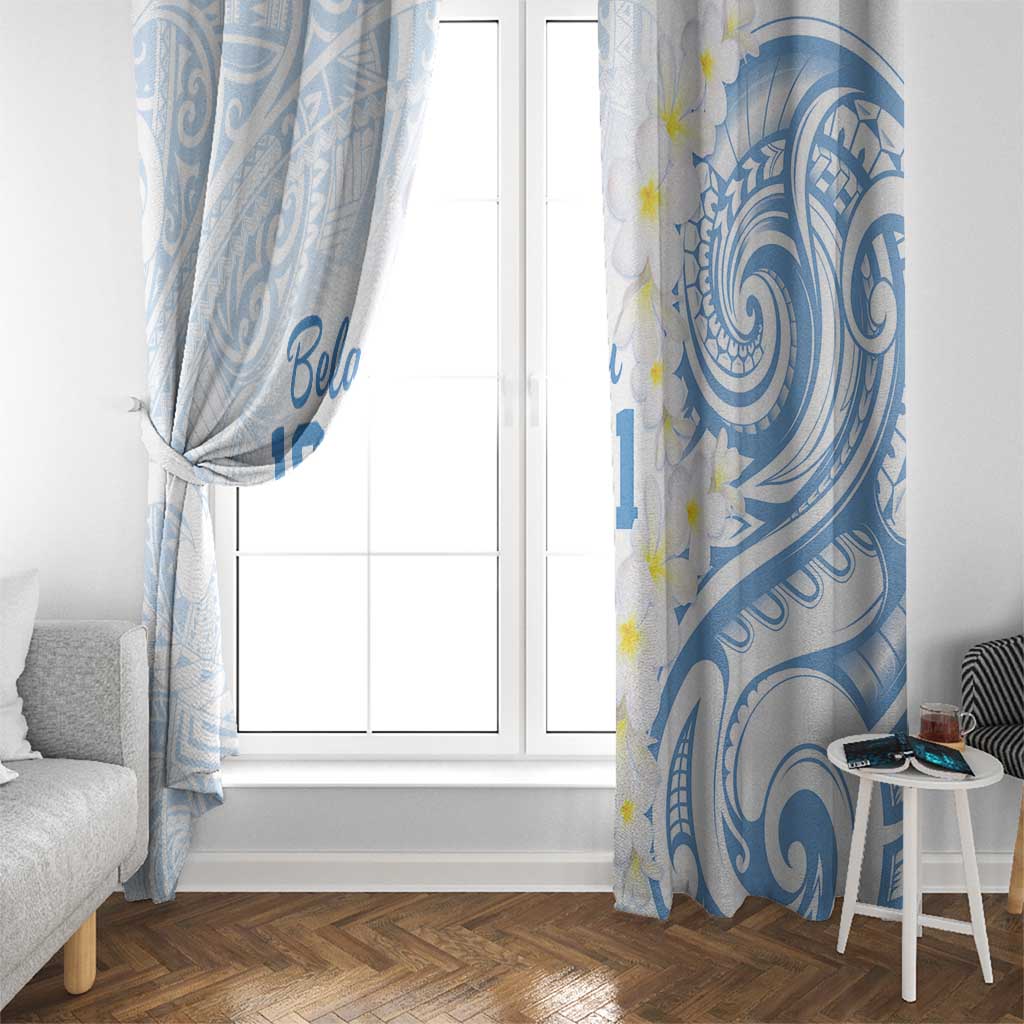 Palau 1981 Tribal Tattoo Window Curtain with Belau Plumeria Flowers
