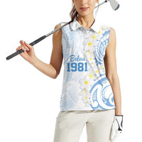 Palau 1981 Tribal Tattoo Women Sleeveless Polo Shirt with Belau Plumeria Flowers LT9 - Polynesian Pride