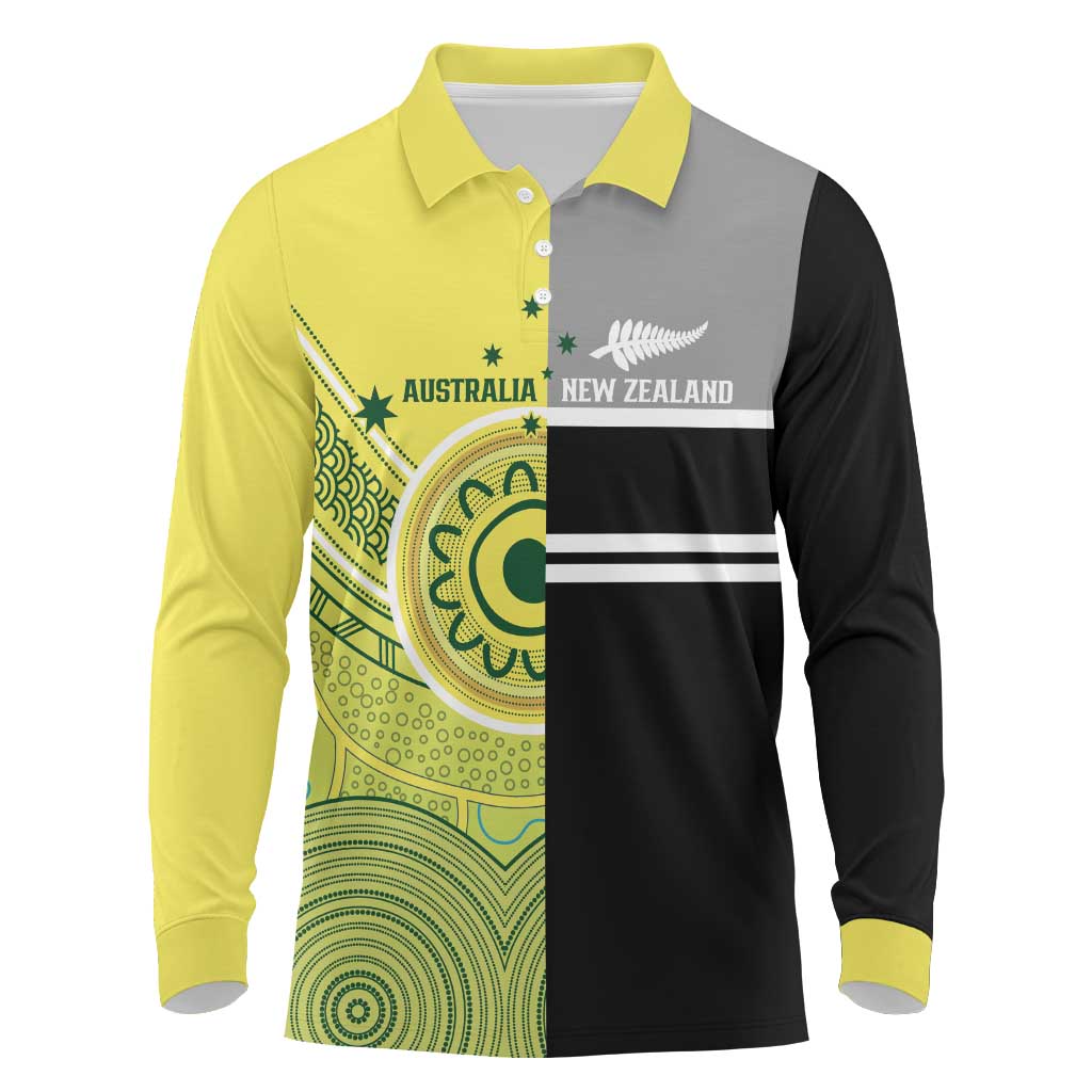 Custom Cricket AUNZ Spirit Long Sleeve Polo Shirt Aussie New Zealand Retro Edition LT9 Black - Polynesian Pride