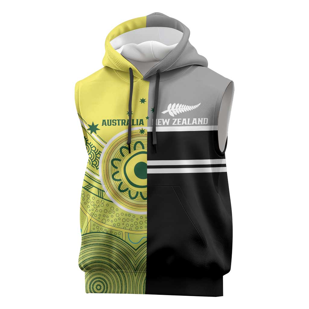 Custom Cricket AUNZ Spirit Sleeveless Hoodie Aussie New Zealand Retro Edition LT9 Black - Polynesian Pride