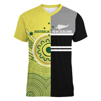 Custom Cricket AUNZ Spirit Women V-Neck T-Shirt Aussie New Zealand Retro Edition LT9 Female Black - Polynesian Pride