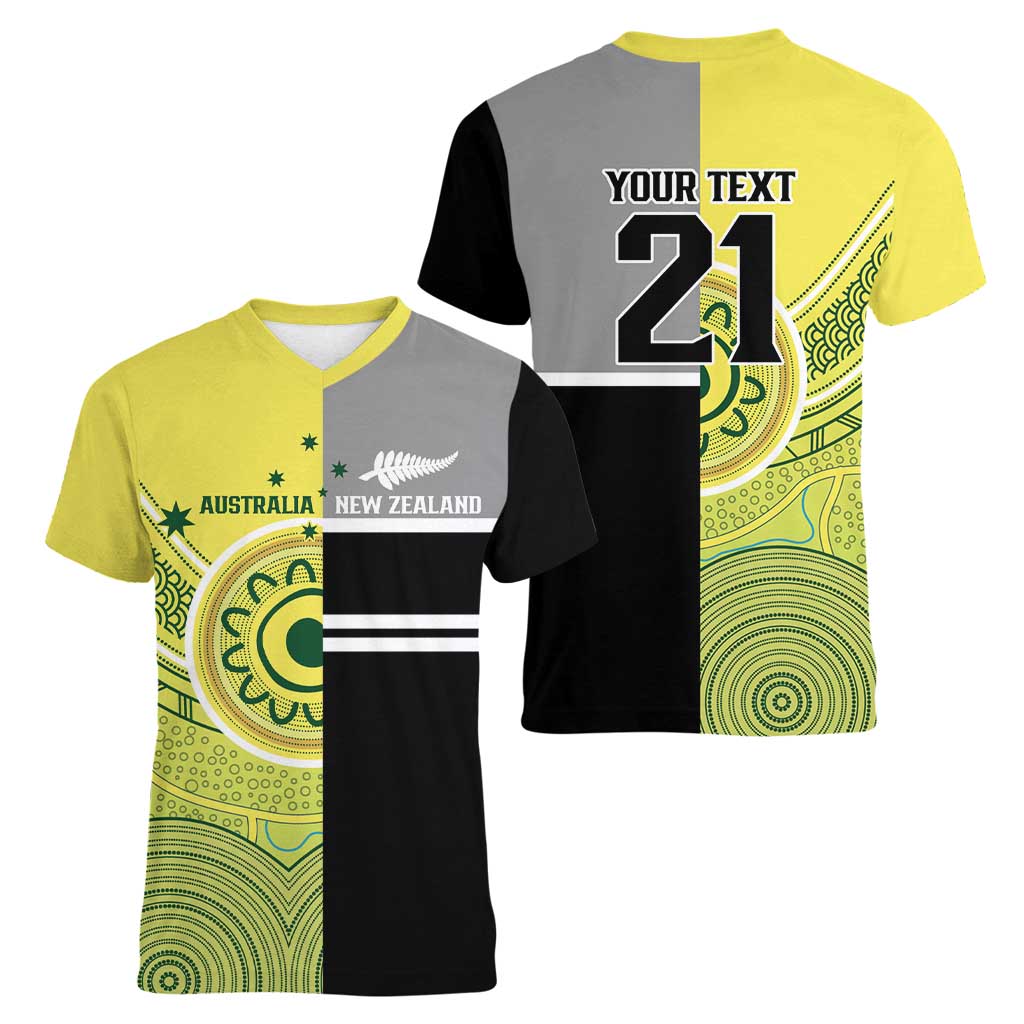 Custom Cricket AUNZ Spirit Women V-Neck T-Shirt Aussie New Zealand Retro Edition LT9 - Polynesian Pride