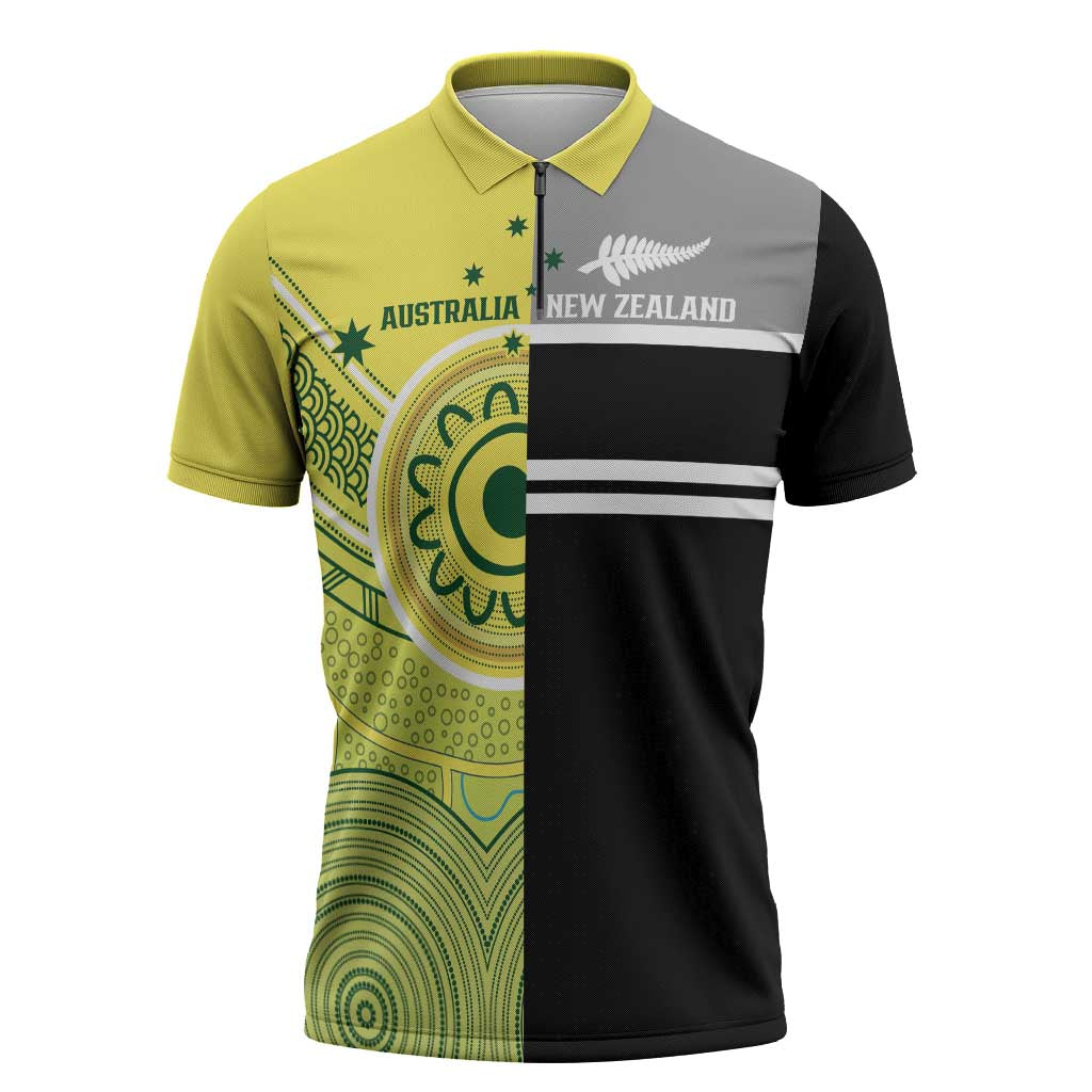 Custom Cricket AUNZ Spirit Zipper Polo Shirt Aussie New Zealand Retro Edition LT9 Black - Polynesian Pride