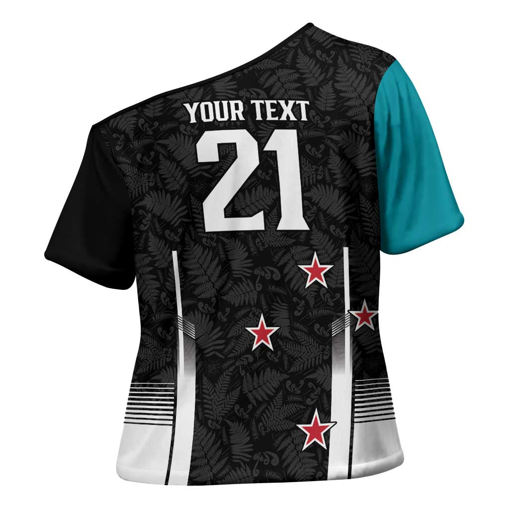 Custom NZ Cricket Pride Cross Shoulder Shirt Silver Fern Fan Supporter Apparel - Polynesian Pride