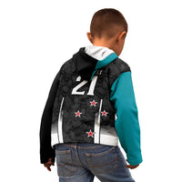 Custom NZ Cricket Pride Kid Hoodie Silver Fern Fan Supporter Apparel - Polynesian Pride