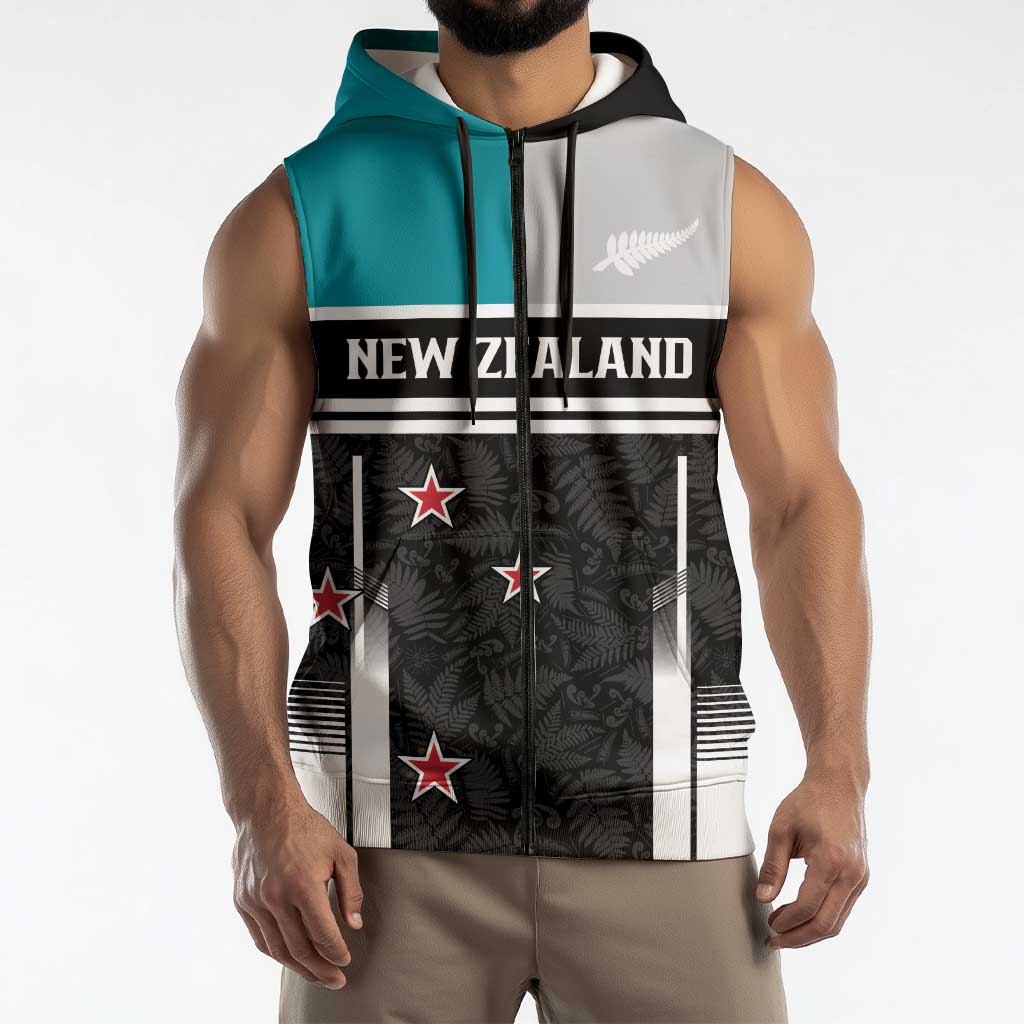 Custom NZ Cricket Pride Sleeveless Zip Hoodie Silver Fern Fan Supporter Apparel - Polynesian Pride