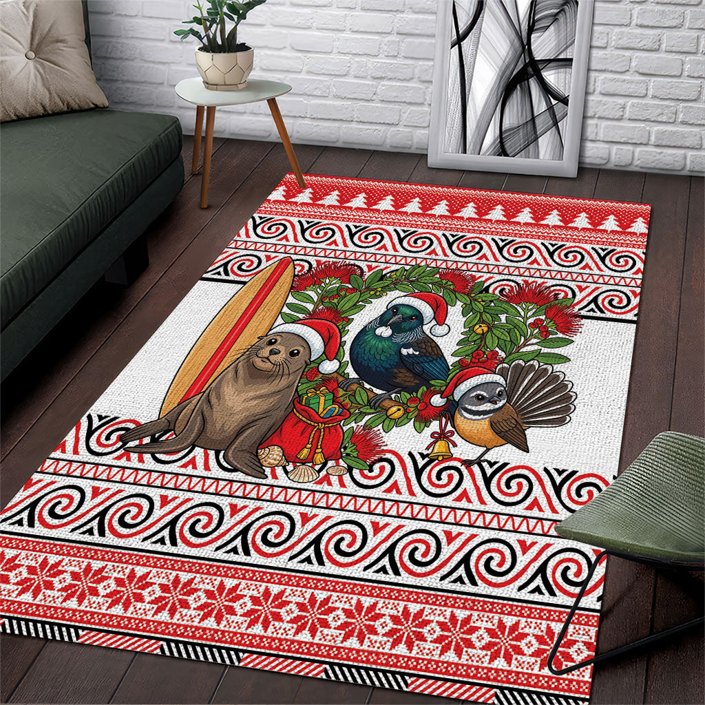 New Zealand Animal Christmas Area Rug Maori Inspired Kowhaiwhai Patterns LT9 Red - Polynesian Pride