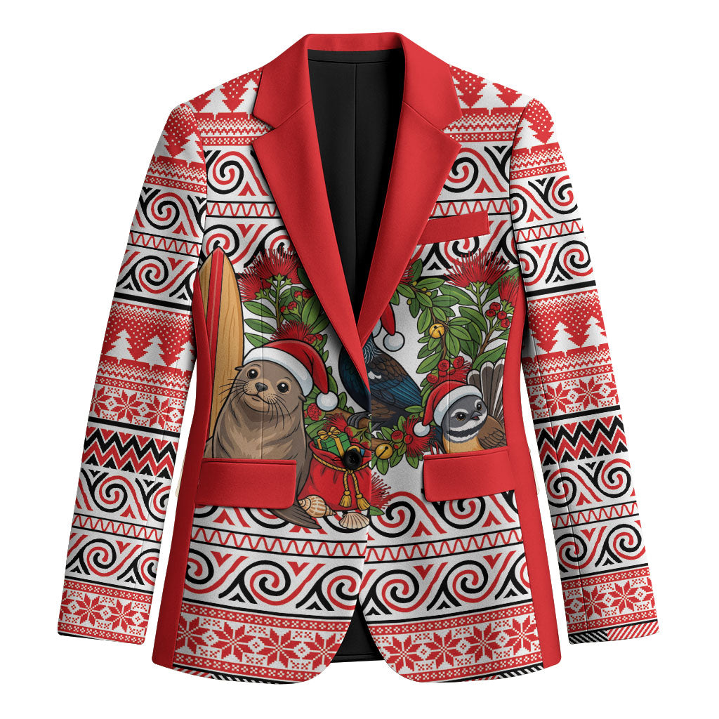 New Zealand Animal Christmas Blazer Maori Inspired Kowhaiwhai Patterns LT9 Unisex Red - Polynesian Pride