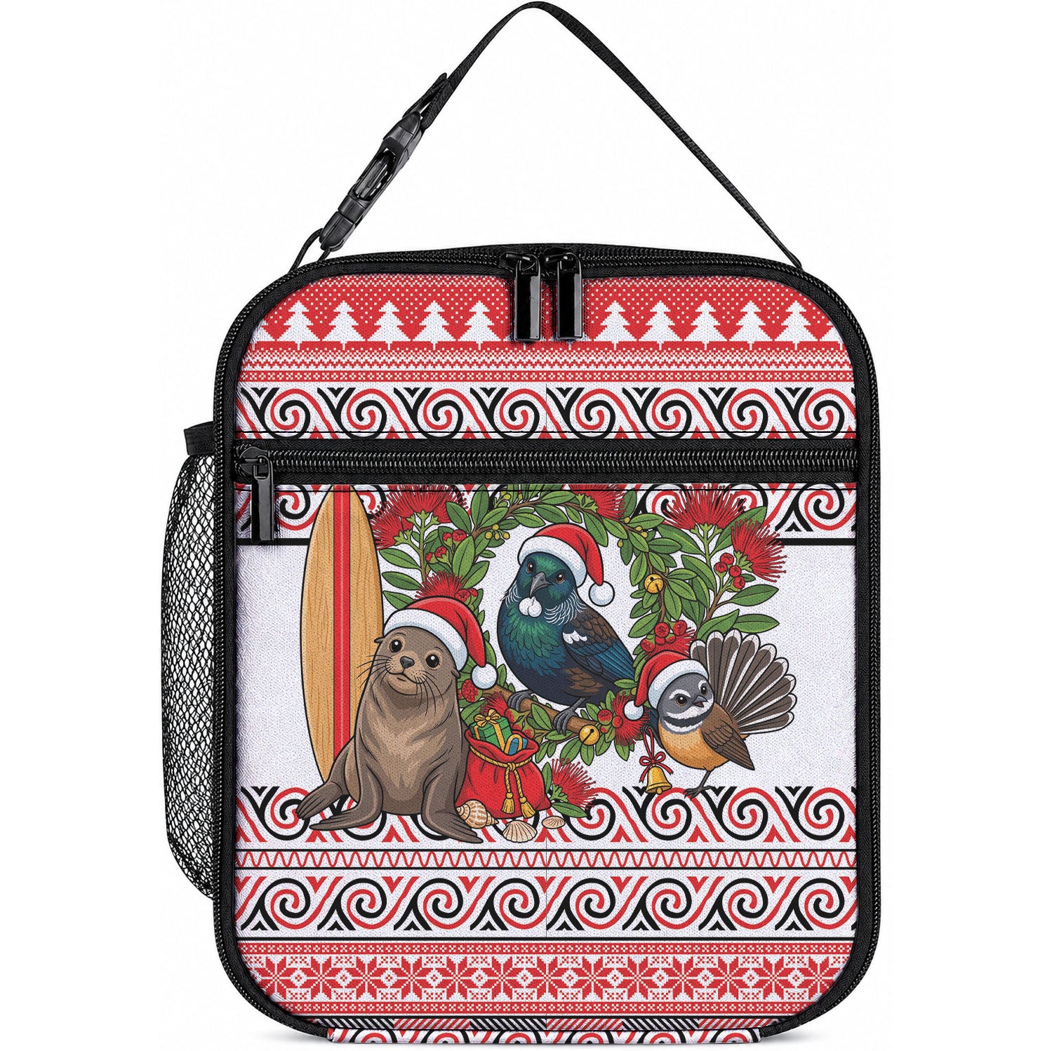 New Zealand Animal Christmas Lunch Bag Maori Inspired Kowhaiwhai Patterns LT9 10.2 × 8.3 × 4.3 inch Red - Polynesian Pride