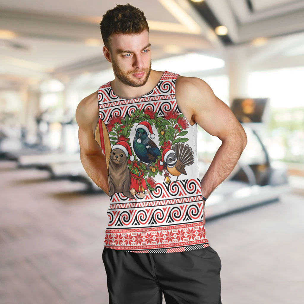 New Zealand Animal Christmas Men Tank Top Maori Inspired Kowhaiwhai Patterns LT9 Red - Polynesian Pride