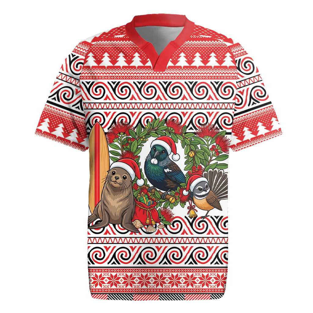 New Zealand Animal Christmas Rugby Jersey Maori Inspired Kowhaiwhai Patterns LT9 Red - Polynesian Pride