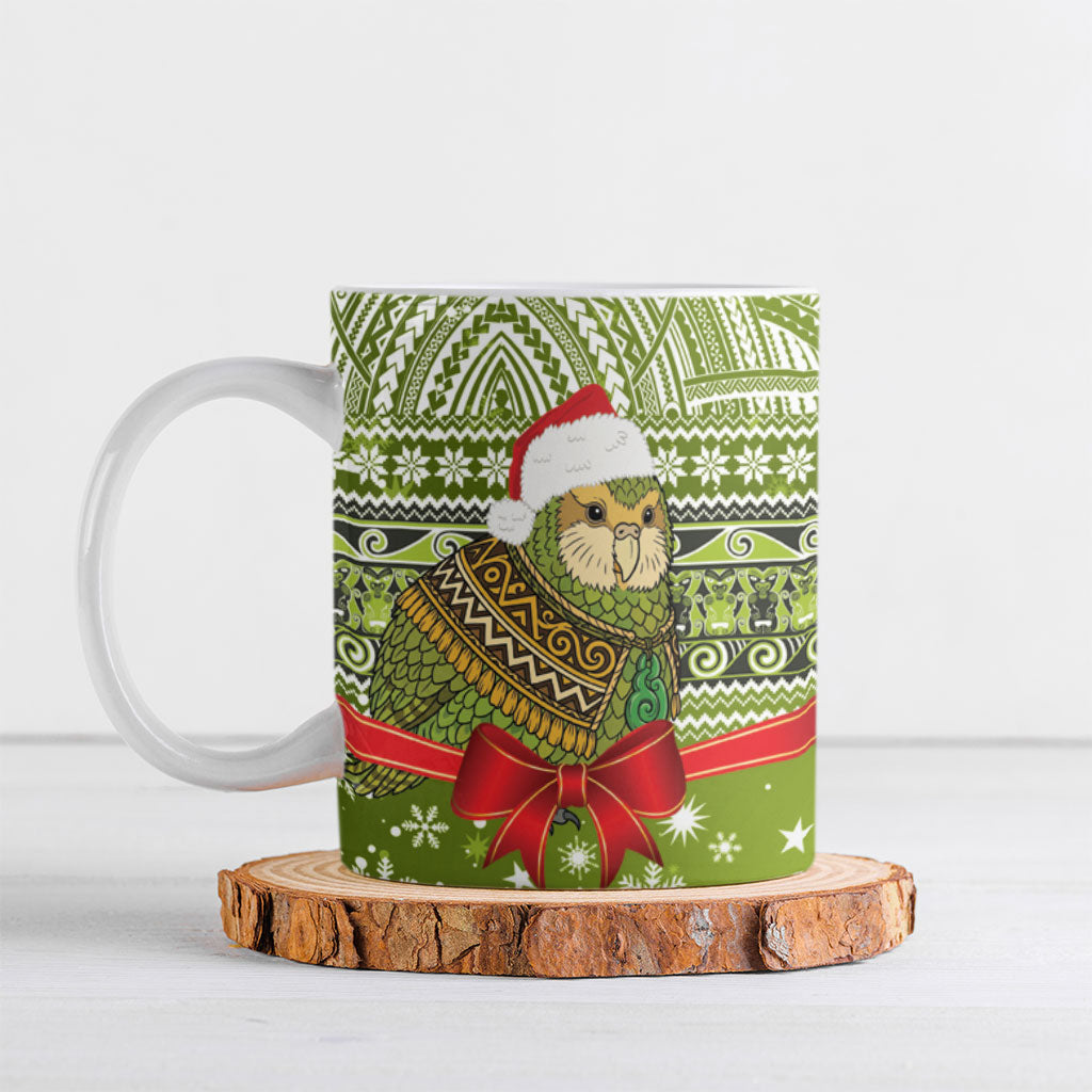 New Zealand Kakapo Christmas Ceramic Mug Maori Inspired Knitted Patterns LT9 Green - Polynesian Pride
