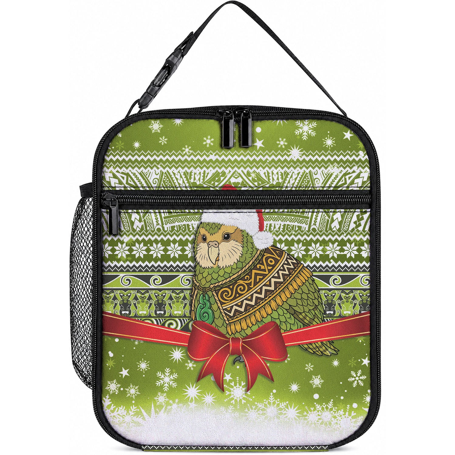 New Zealand Kakapo Christmas Lunch Bag Maori Inspired Knitted Patterns LT9 10.2 × 8.3 × 4.3 inch Green - Polynesian Pride