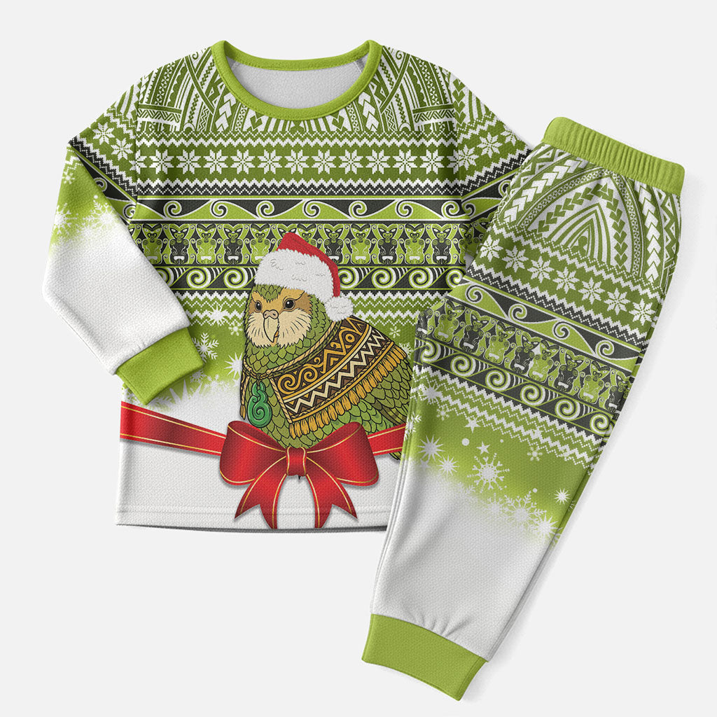 New Zealand Kakapo Christmas Pajama Set Maori Inspired Knitted Patterns LT9 Men Green - Polynesian Pride