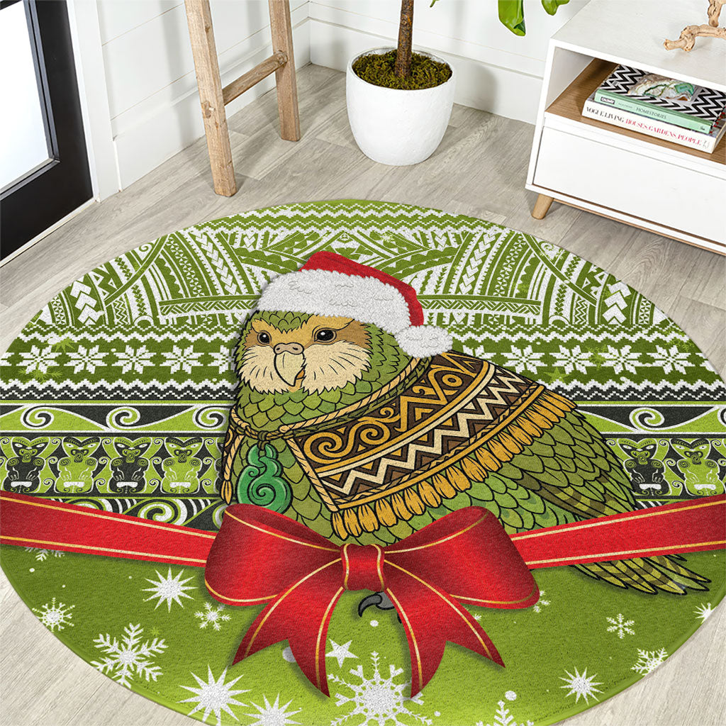 New Zealand Kakapo Christmas Round Carpet Maori Inspired Knitted Patterns LT9 Green - Polynesian Pride