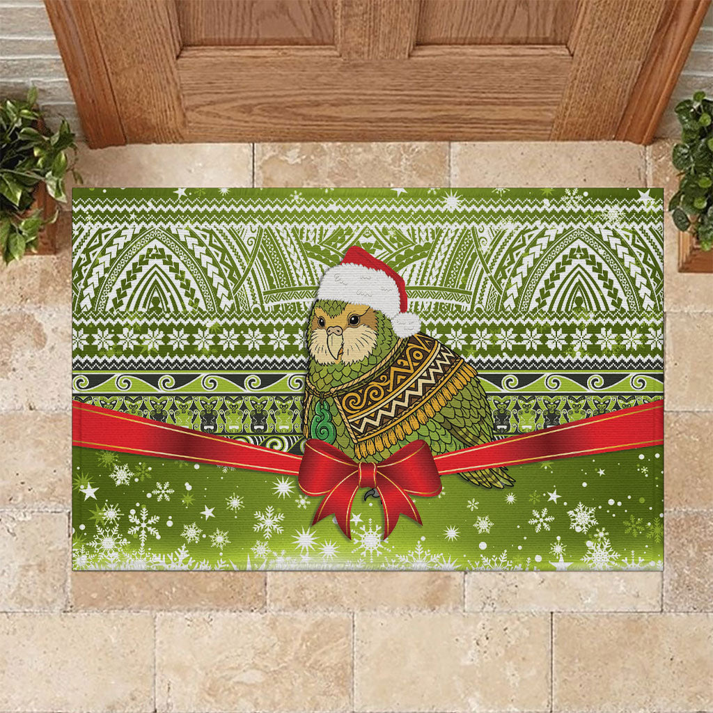 New Zealand Kakapo Christmas Rubber Doormat Maori Inspired Knitted Patterns LT9 Green - Polynesian Pride