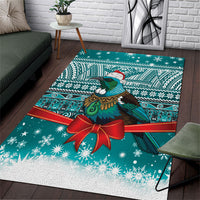 New Zealand Tui Bird Christmas Area Rug Maori Inspired Knitted Patterns LT9 Turquoise - Polynesian Pride