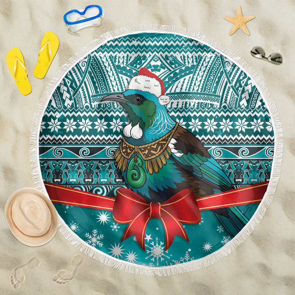 New Zealand Tui Bird Christmas Beach Blanket Maori Inspired Knitted Patterns LT9 One Size 150cm Turquoise - Polynesian Pride