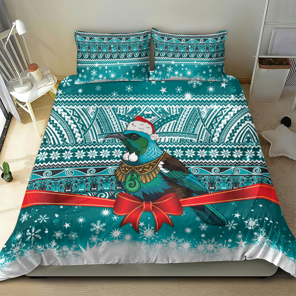 New Zealand Tui Bird Christmas Bedding Set Maori Inspired Knitted Patterns LT9 - Polynesian Pride