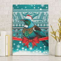 New Zealand Tui Bird Christmas Canvas Wall Art Maori Inspired Knitted Patterns LT9 Without Frame Turquoise - Polynesian Pride