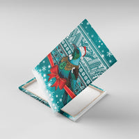 New Zealand Tui Bird Christmas Canvas Wall Art Maori Inspired Knitted Patterns LT9 With Frame Turquoise - Polynesian Pride