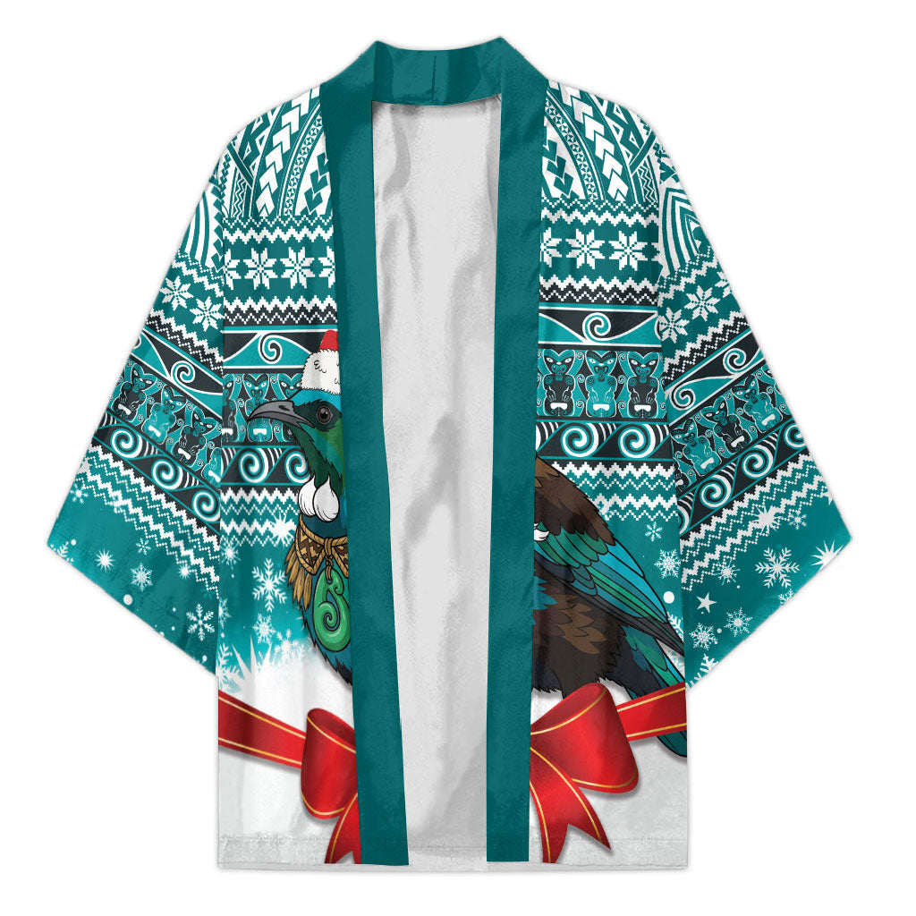 New Zealand Tui Bird Christmas Kimono Maori Inspired Knitted Patterns LT9 Unisex Turquoise - Polynesian Pride