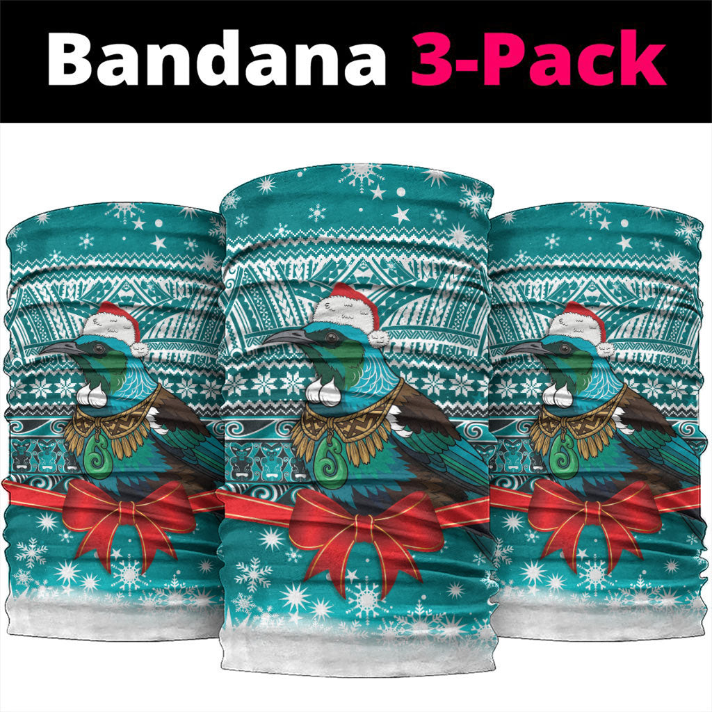 New Zealand Tui Bird Christmas Neck Gaiter Maori Inspired Knitted Patterns LT9 package One Size: 25*50cm Turquoise - Polynesian Pride