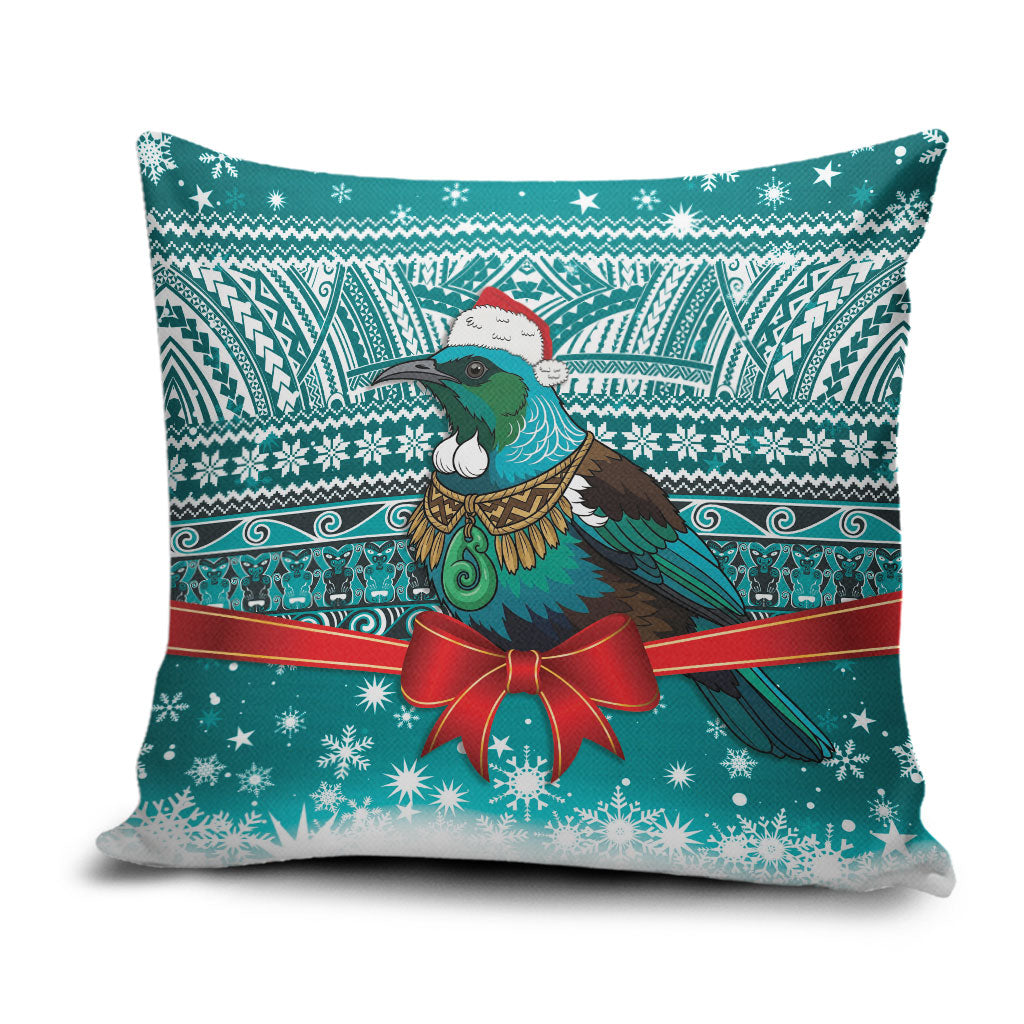New Zealand Tui Bird Christmas Pillow Cover Maori Inspired Knitted Patterns LT9 Turquoise - Polynesian Pride