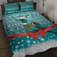 New Zealand Tui Bird Christmas Quilt Bed Set Maori Inspired Knitted Patterns LT9 Turquoise - Polynesian Pride