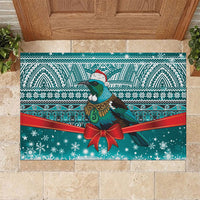 New Zealand Tui Bird Christmas Rubber Doormat Maori Inspired Knitted Patterns LT9 Turquoise - Polynesian Pride