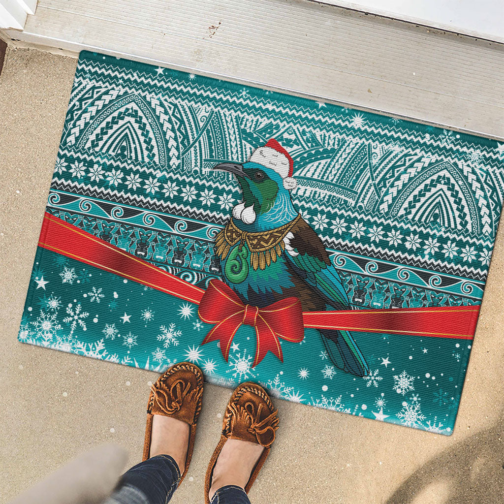 New Zealand Tui Bird Christmas Rubber Doormat Maori Inspired Knitted Patterns LT9 - Polynesian Pride