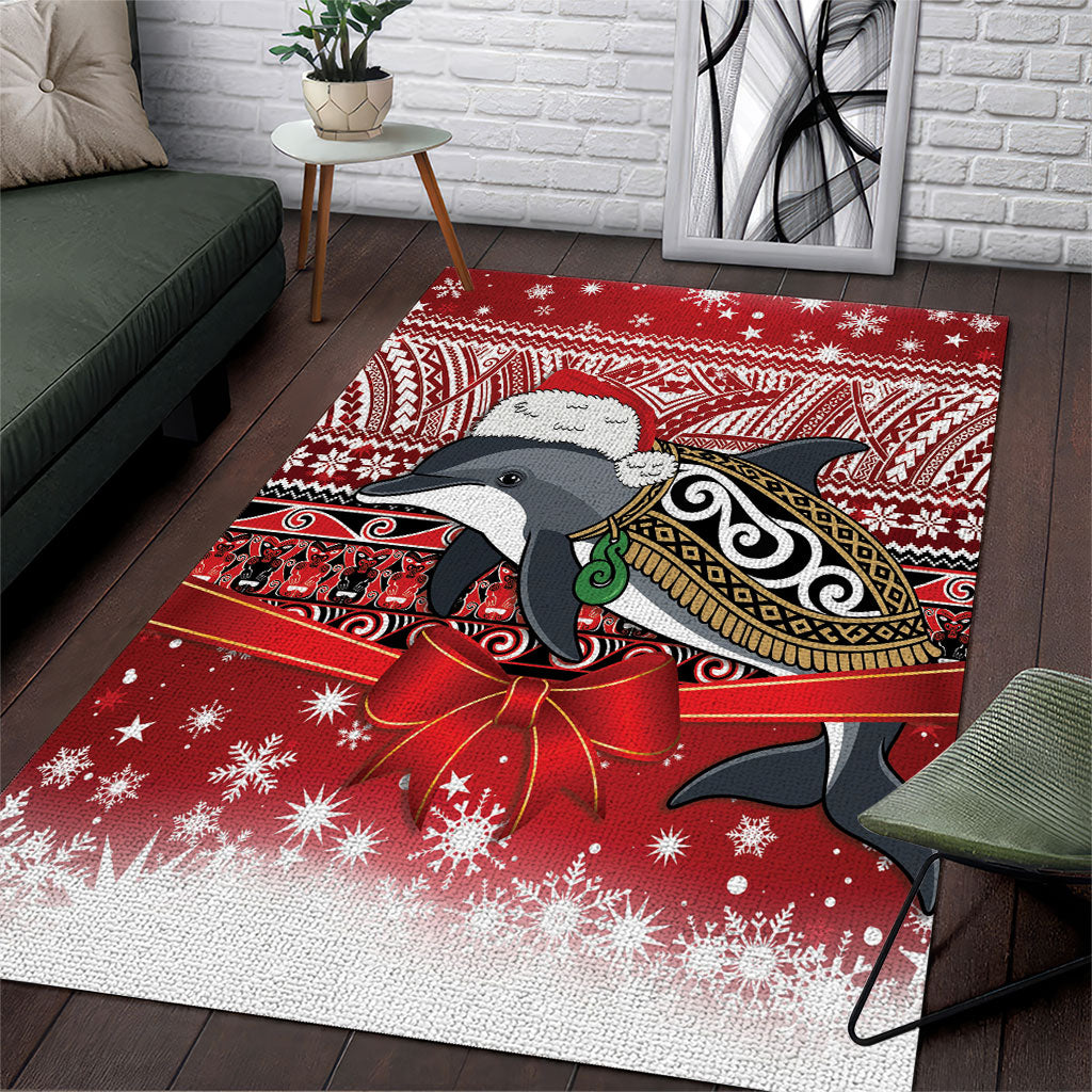 New Zealand Dolphin Terehu Christmas Area Rug Maori Inspired Knitted Patterns LT9 Red - Polynesian Pride