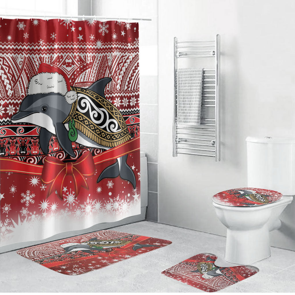 New Zealand Dolphin Terehu Christmas Bathroom Set Maori Inspired Knitted Patterns LT9 Bathroom Set (4 pcs) Red - Polynesian Pride