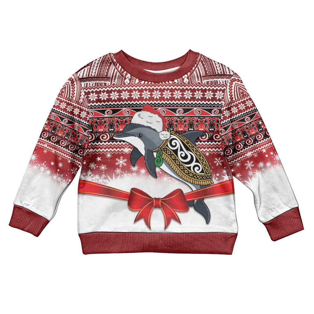 New Zealand Dolphin Terehu Christmas Kid Ugly Christmas Sweater Maori Inspired Knitted Patterns LT9 Kid Red - Polynesian Pride