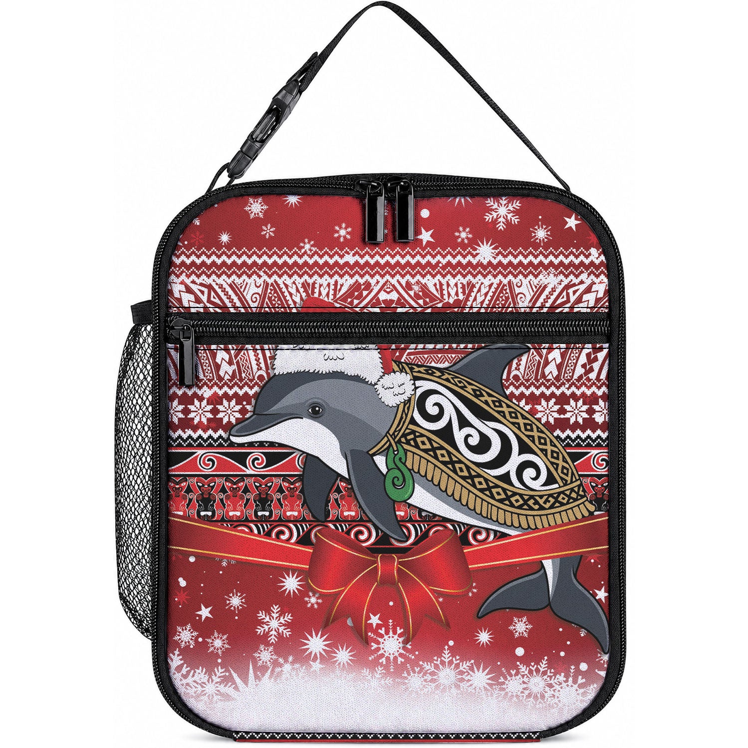 New Zealand Dolphin Terehu Christmas Lunch Bag Maori Inspired Knitted Patterns LT9 10.2 × 8.3 × 4.3 inch Red - Polynesian Pride