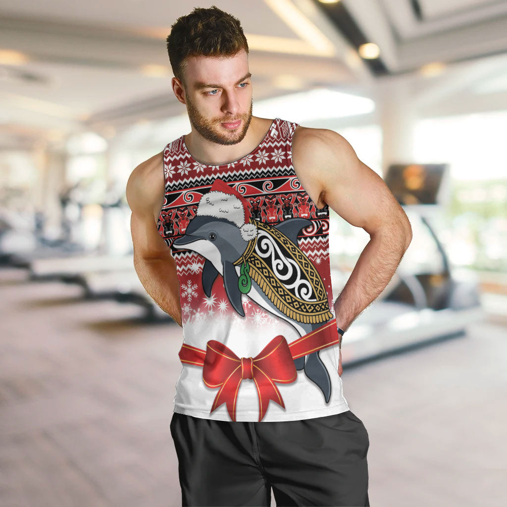 New Zealand Dolphin Terehu Christmas Men Tank Top Maori Inspired Knitted Patterns LT9 Red - Polynesian Pride