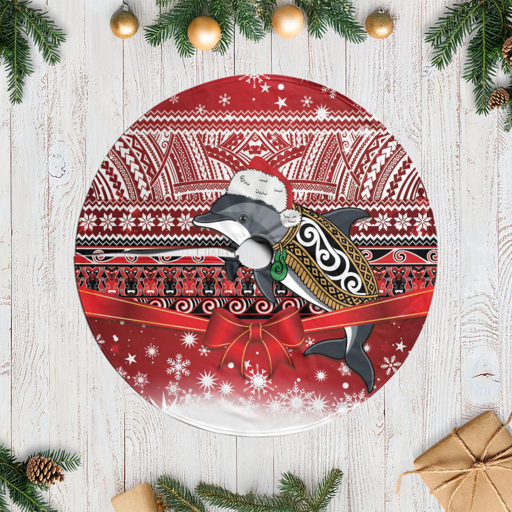 New Zealand Dolphin Terehu Christmas Tree Skirt Maori Inspired Knitted Patterns LT9 Casual Red - Polynesian Pride