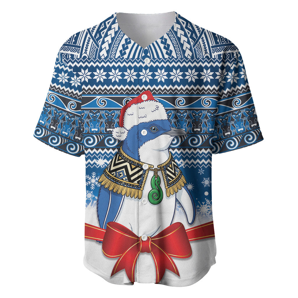 New Zealand Fairy Penguin Korora Christmas Baseball Jersey Maori Inspired Knitted Patterns LT9 Blue - Polynesian Pride
