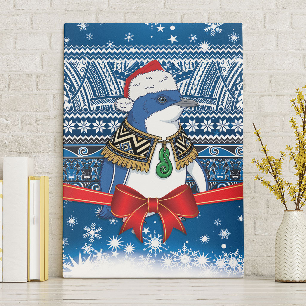 New Zealand Fairy Penguin Korora Christmas Canvas Wall Art Maori Inspired Knitted Patterns LT9 Without Frame Blue - Polynesian Pride