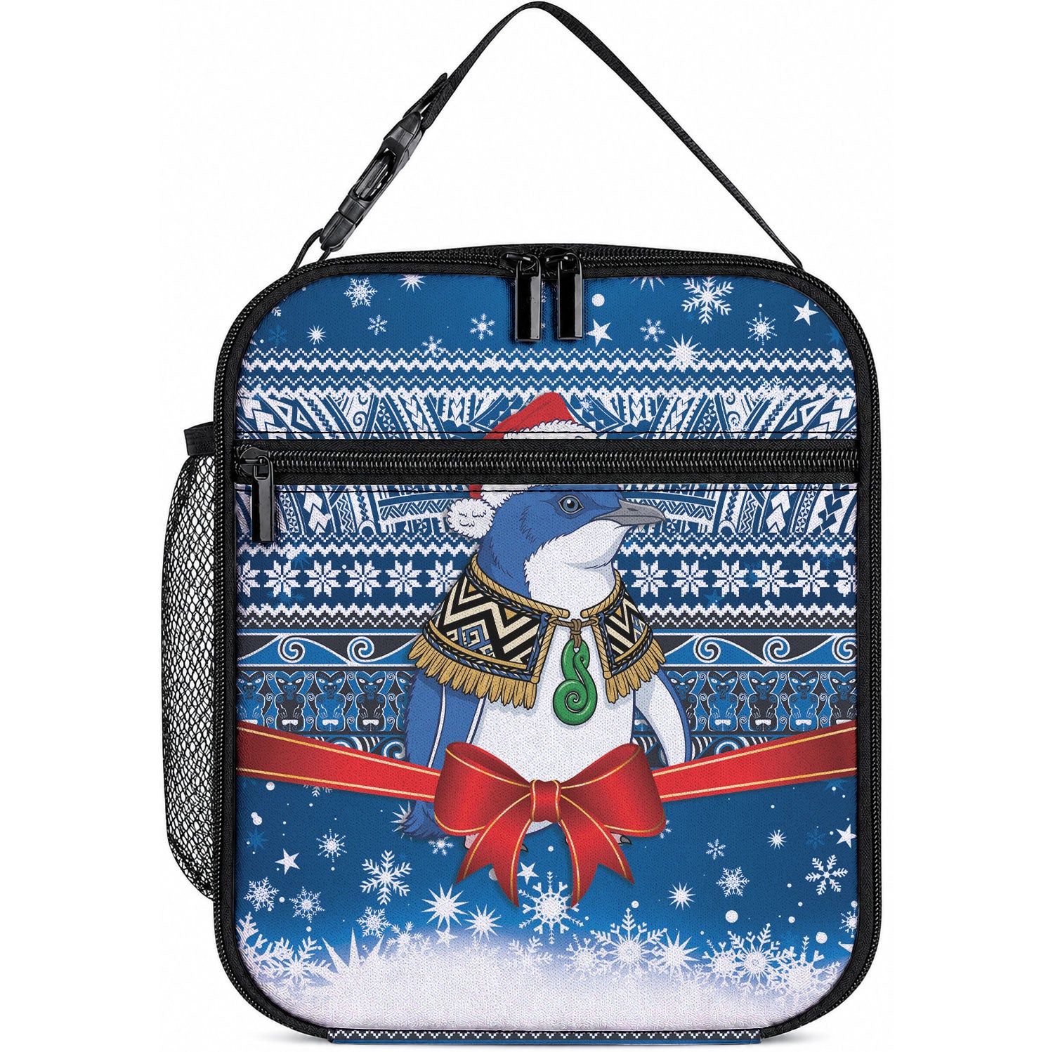 New Zealand Fairy Penguin Korora Christmas Lunch Bag Maori Inspired Knitted Patterns LT9 10.2 × 8.3 × 4.3 inch Blue - Polynesian Pride
