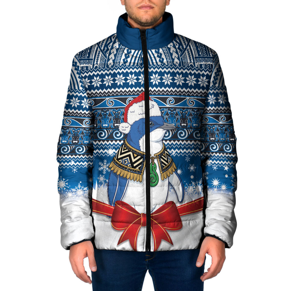 New Zealand Fairy Penguin Korora Christmas Padded Jacket Maori Inspired Knitted Patterns LT9 Men Blue - Polynesian Pride